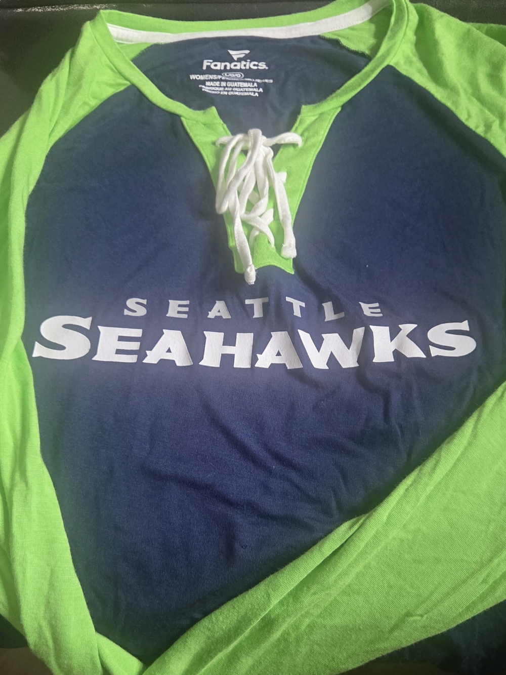 Fanatics Seattle Seahawks Womens Large Long Sleeve Shirt - Navy & Neon Green